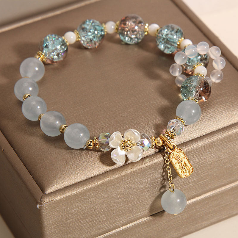 Buddha Stones Natural Blue Crystal Amethyst Chalcedony Flower Healing Bracelet - image 9