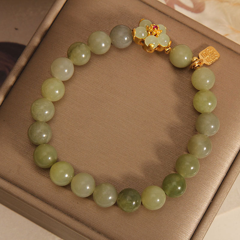 Foviel Grüne Jade Blume Fu Charakter Charme Glück Armband