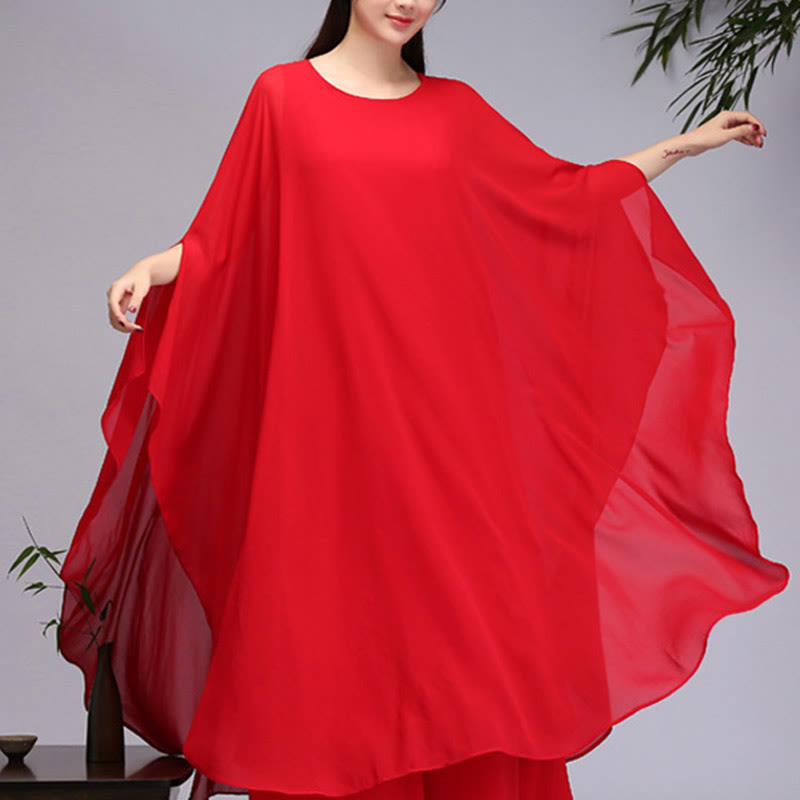 Buddha Stones Simple Pattern Midi Dress Wide Leg Pants Meditation Spiritual Zen Practice Yoga Dance Clothing - Red - Midi Dress(Dress Only) - US8-10，UK/AU12-14，EU40-42 (2XL) - image 14
