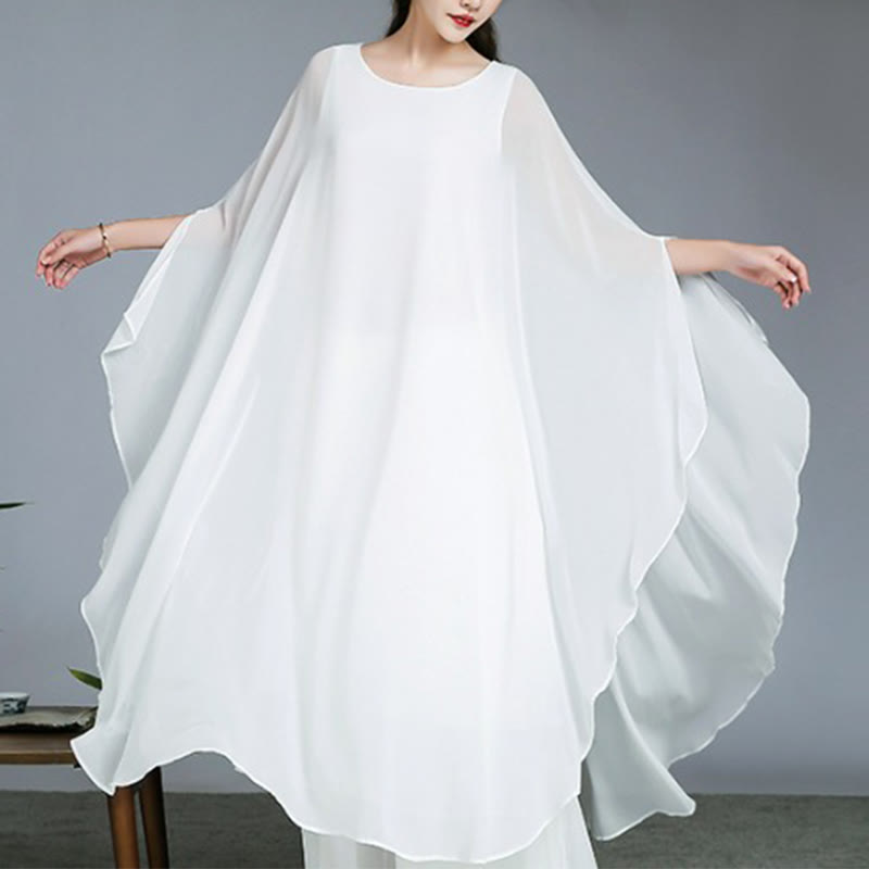 Buddha Stones Simple Pattern Midi Dress Wide Leg Pants Meditation Spiritual Zen Practice Yoga Dance Clothing - White - Midi Dress(Dress Only) - US8-10，UK/AU12-14，EU40-42 (2XL) - image 6