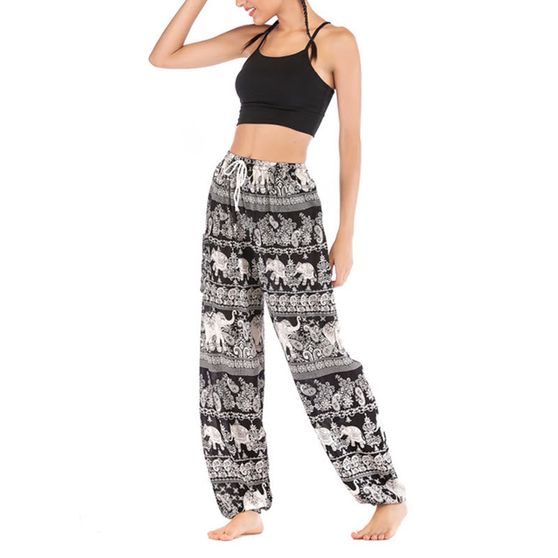 Buddha Stones Boho Loose Elephant Pattern Harem Trousers Women's Yoga Pants - image 10
