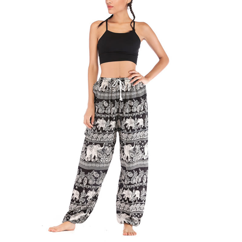 Buddha Stones Boho Loose Elephant Pattern Harem Trousers Women's Yoga Pants - image 12