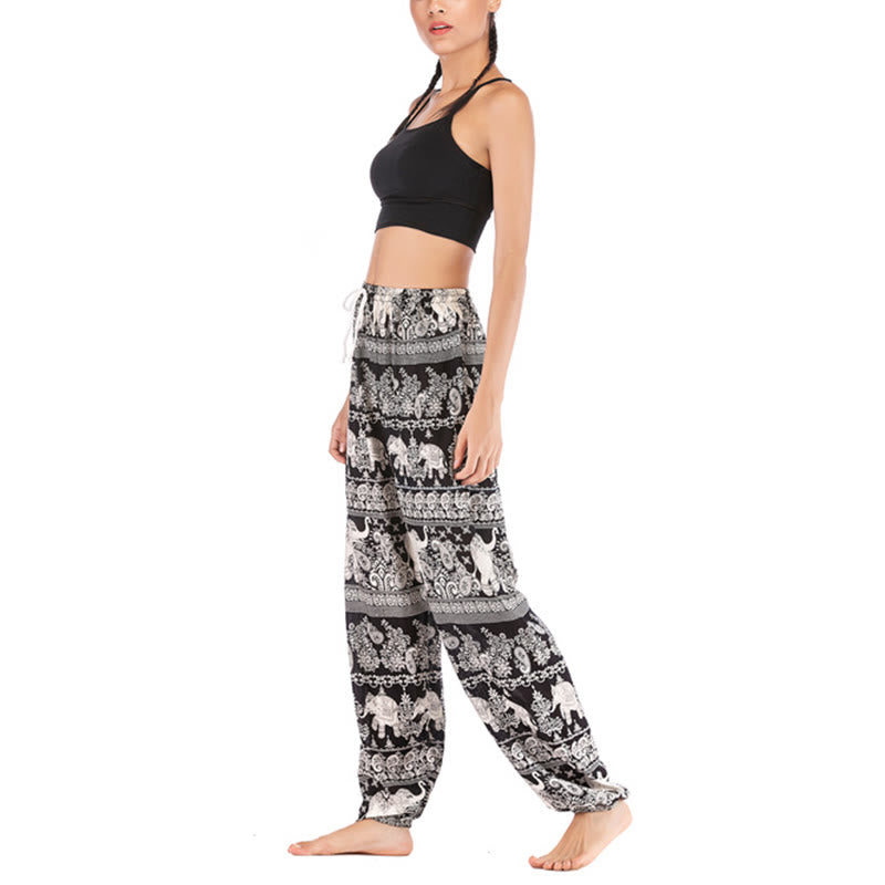 Buddha Stones Boho Loose Elephant Pattern Harem Trousers Women's Yoga Pants - image 14