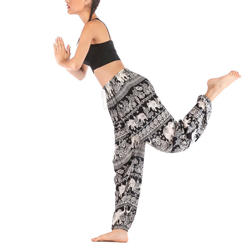 Buddha Stones Boho Loose Elephant Pattern Harem Trousers Women's Yoga Pants - image 15