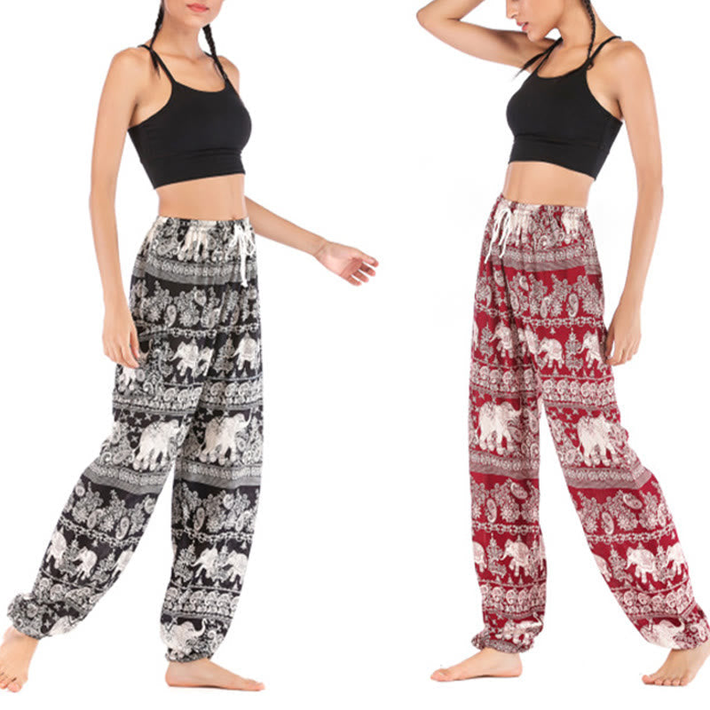 Buddha Stones Boho Loose Elephant Pattern Harem Trousers Women's Yoga Pants - image 18