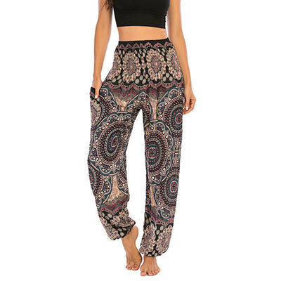 Foviel Boho Loose Round Geometric Pattern Harem Trousers Women's Yoga Pants