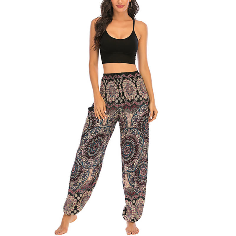 Foviel Boho Loose Round Geometric Pattern Harem Trousers Women's Yoga Pants
