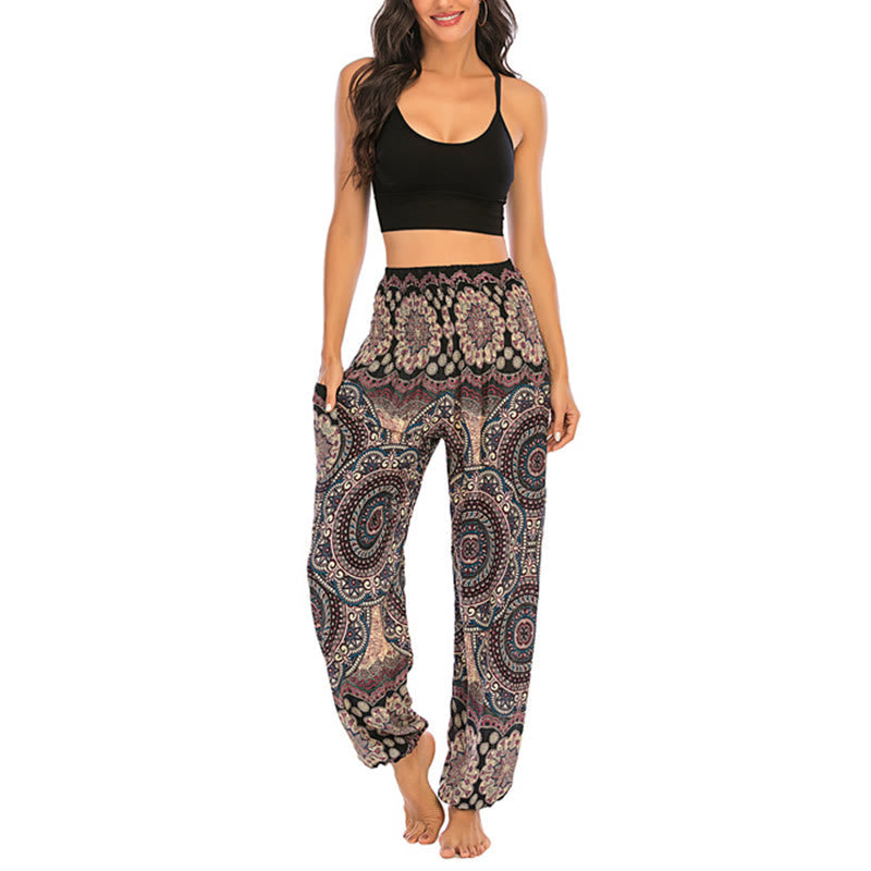 Foviel Boho Loose Round Geometric Pattern Harem Trousers Women's Yoga Pants