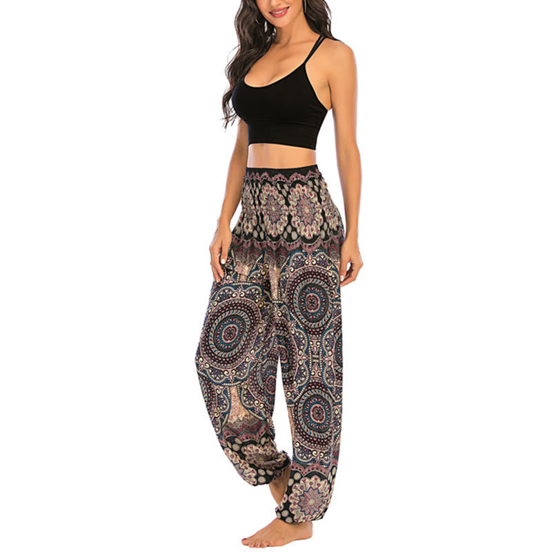 Foviel Boho Loose Round Geometric Pattern Harem Trousers Women's Yoga Pants