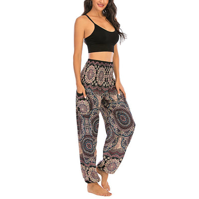 Foviel Boho Loose Round Geometric Pattern Harem Trousers Women's Yoga Pants