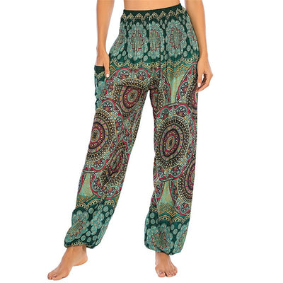 Foviel Boho Loose Round Geometric Pattern Harem Trousers Women's Yoga Pants
