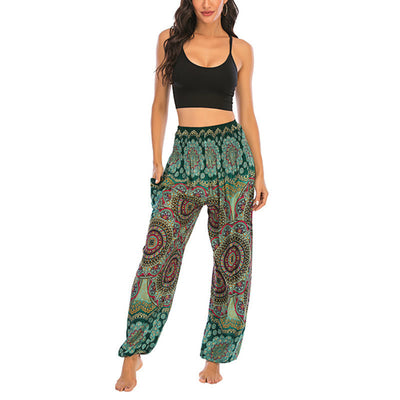 Foviel Boho Loose Round Geometric Pattern Harem Trousers Women's Yoga Pants