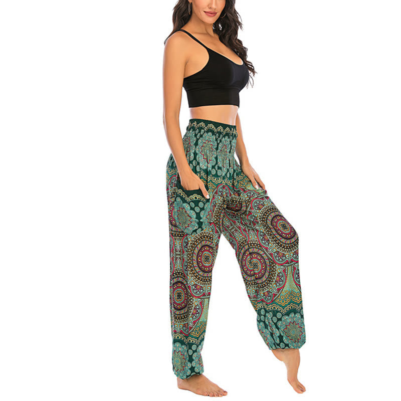 Foviel Boho Loose Round Geometric Pattern Harem Trousers Women's Yoga Pants