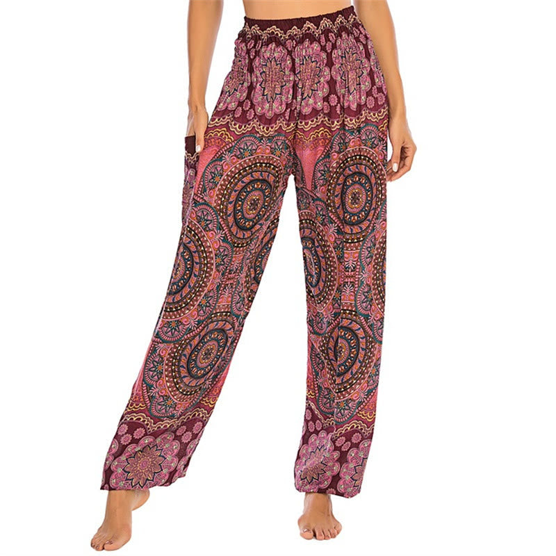 Foviel Boho Loose Round Geometric Pattern Harem Trousers Women's Yoga Pants