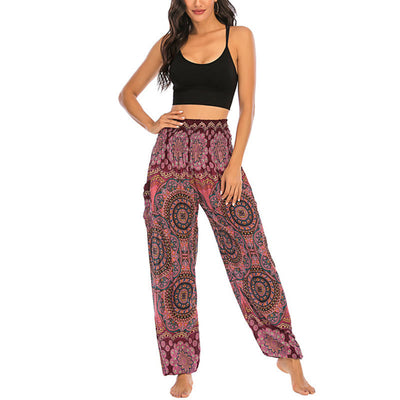 Foviel Boho Loose Round Geometric Pattern Harem Trousers Women's Yoga Pants