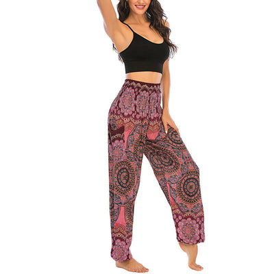 Foviel Boho Loose Round Geometric Pattern Harem Trousers Women's Yoga Pants