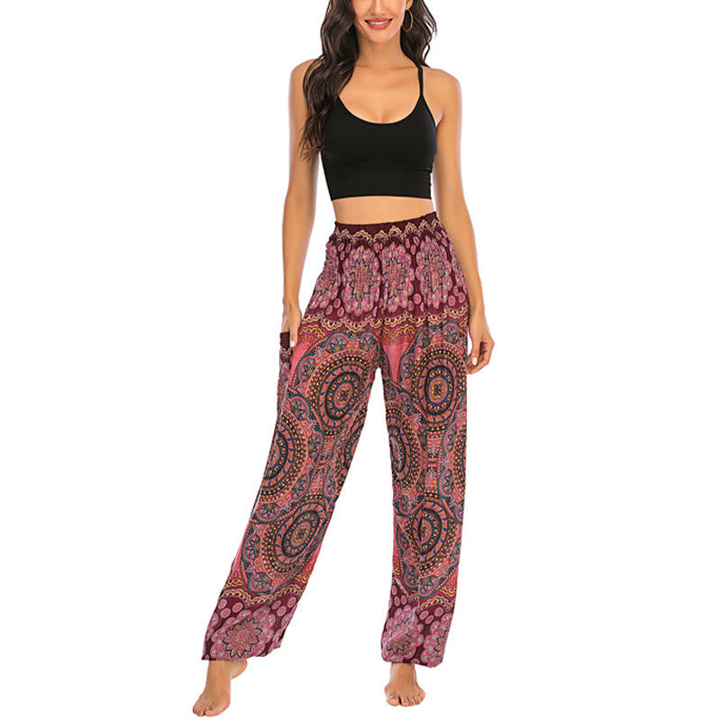 Foviel Boho Loose Round Geometric Pattern Harem Trousers Women's Yoga Pants