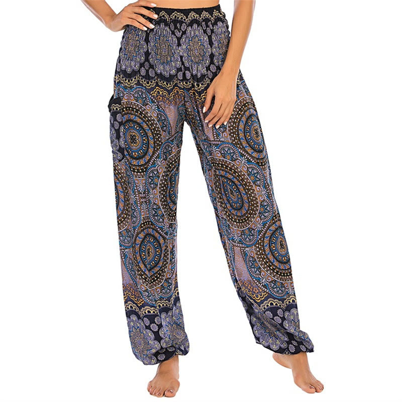 Foviel Boho Loose Round Geometric Pattern Harem Trousers Women's Yoga Pants