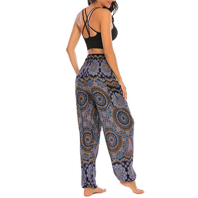 Foviel Boho Loose Round Geometric Pattern Harem Trousers Women's Yoga Pants