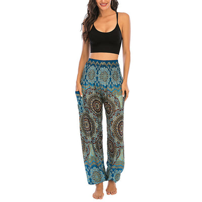 Foviel Boho Loose Round Geometric Pattern Harem Trousers Women's Yoga Pants