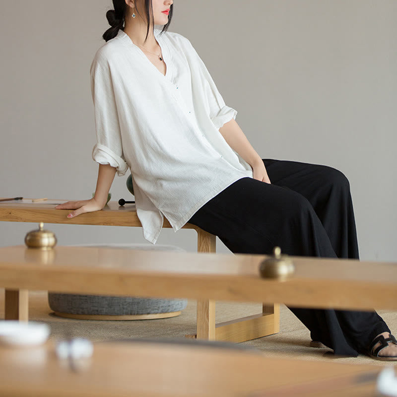 Buddha Stones V-Neck Blouse Women Shirt Long Sleeve Top Chinese Hanfu Style Clothing - image 11