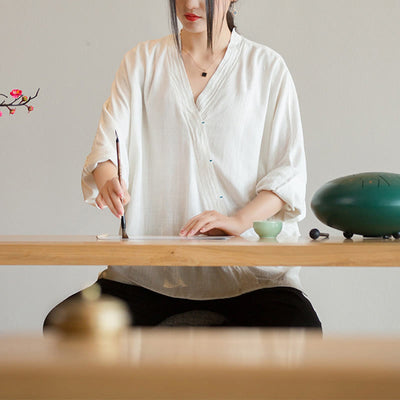 Buddha Stones V-Neck Blouse Women Shirt Long Sleeve Top Chinese Hanfu Style Clothing - image 8