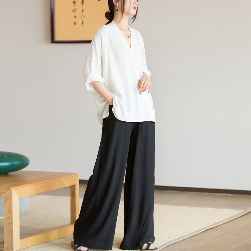 Buddha Stones V-Neck Blouse Women Shirt Long Sleeve Top Chinese Hanfu Style Clothing - image 12