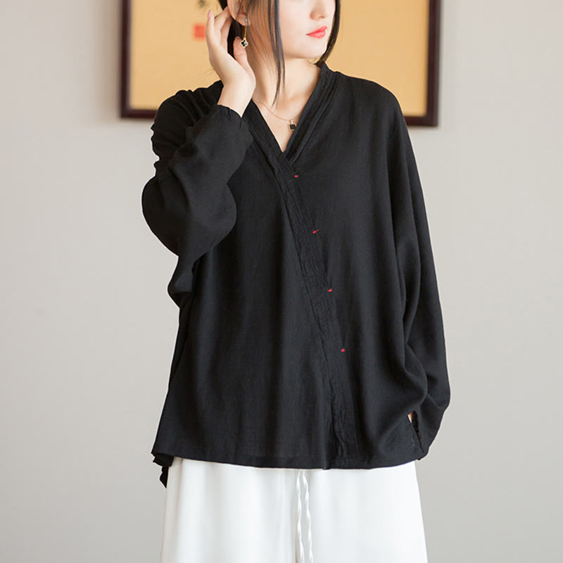 Buddha Stones V-Neck Blouse Women Shirt Long Sleeve Top Chinese Hanfu Style Clothing - image 15