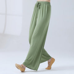 Buddha Stones Loose Modal Drawstring Wide Leg Pants For Yoga Dance - PaleGreen - US12，UK/AU16，EU44 (3XL) - image 0