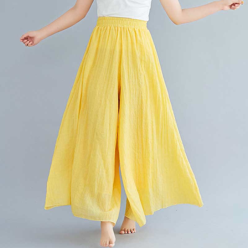 Buddha Stones Women Casual Loose Cotton Linen Wide Leg Pants For Yoga Dance - Yellow - US2，UK/AU6，EU34 (M) - image 6