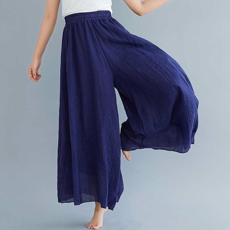 Buddha Stones Women Casual Loose Cotton Linen Wide Leg Pants For Yoga Dance - Navy Blue - US2，UK/AU6，EU34 (M) - image 41