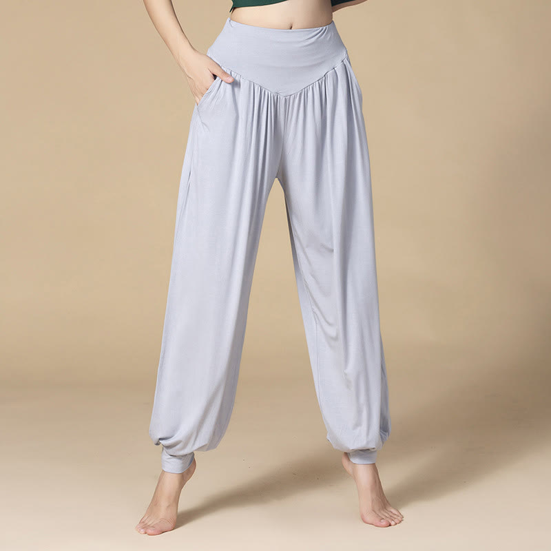 Foviel Solid Color Modal Yoga Dance High Waist Harem Pants With Pockets