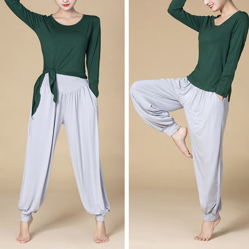 Foviel Solid Color Modal Yoga Dance High Waist Harem Pants With Pockets
