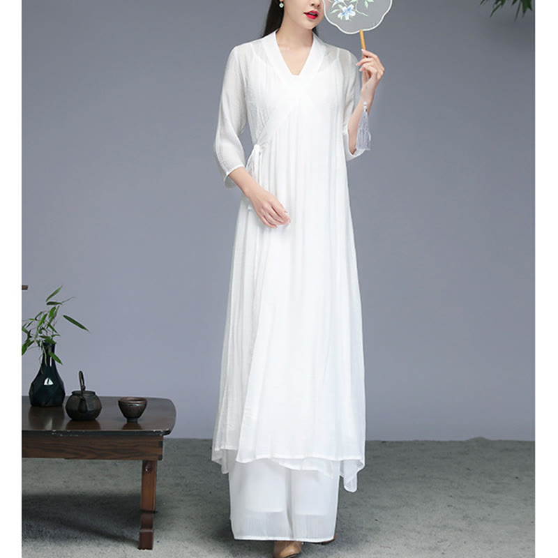 Robe midi style Hanfu Foviel, pantalon large, vêtements pour méditation, pratique zen, yoga et danse
