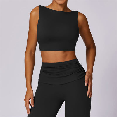 Foviel Sleeveless Backless Strap Tank Top Bra Flared Pants Sports Fitness Yoga
