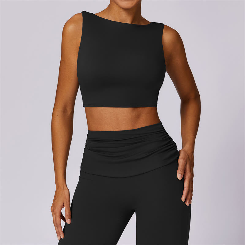 Foviel Sleeveless Backless Strap Tank Top Bra Flared Pants Sports Fitness Yoga
