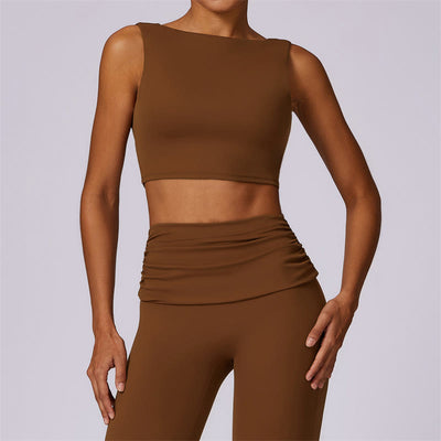 Foviel Sleeveless Backless Strap Tank Top Bra Flared Pants Sports Fitness Yoga
