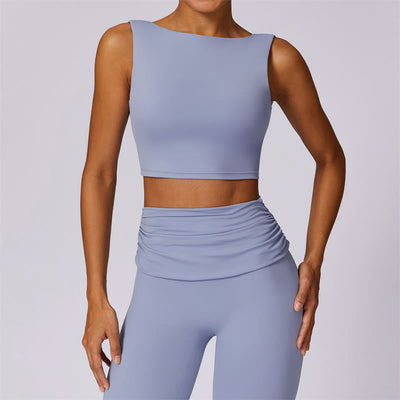 Foviel Sleeveless Backless Strap Tank Top Bra Flared Pants Sports Fitness Yoga