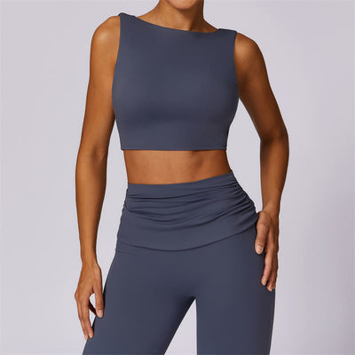 Foviel Sleeveless Backless Strap Tank Top Bra Flared Pants Sports Fitness Yoga