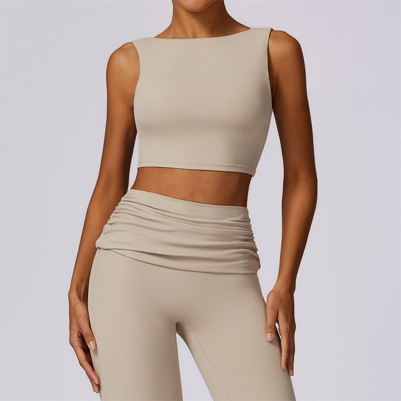 Foviel Sleeveless Backless Strap Tank Top Bra Flared Pants Sports Fitness Yoga