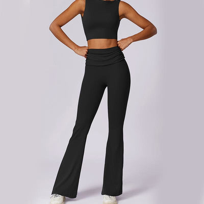 Foviel Sleeveless Backless Strap Tank Top Bra Flared Pants Sports Fitness Yoga