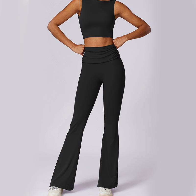 Foviel Sleeveless Backless Strap Tank Top Bra Flared Pants Sports Fitness Yoga