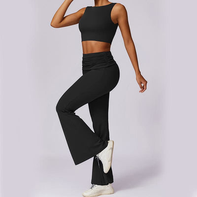 Foviel Sleeveless Backless Strap Tank Top Bra Flared Pants Sports Fitness Yoga