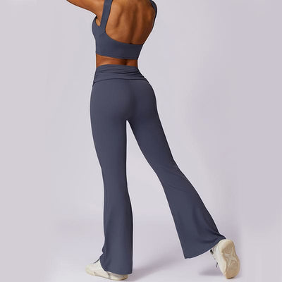 Foviel Sleeveless Backless Strap Tank Top Bra Flared Pants Sports Fitness Yoga