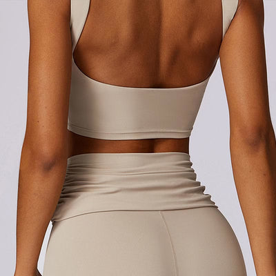 Foviel Sleeveless Backless Strap Tank Top Bra Flared Pants Sports Fitness Yoga
