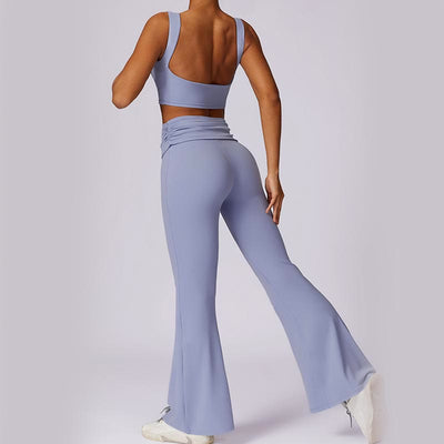 Foviel Sleeveless Backless Strap Tank Top Bra Flared Pants Sports Fitness Yoga