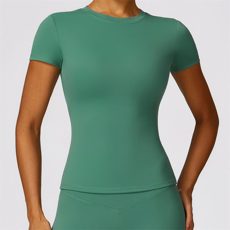 Buddha Stones Women Short Sleeve T-Shirt Top High Waist Leggings Pants For Sports Yoga - Green - Top - US8-10，UK/AU12-14，EU40-42 (XL)  - image 28
