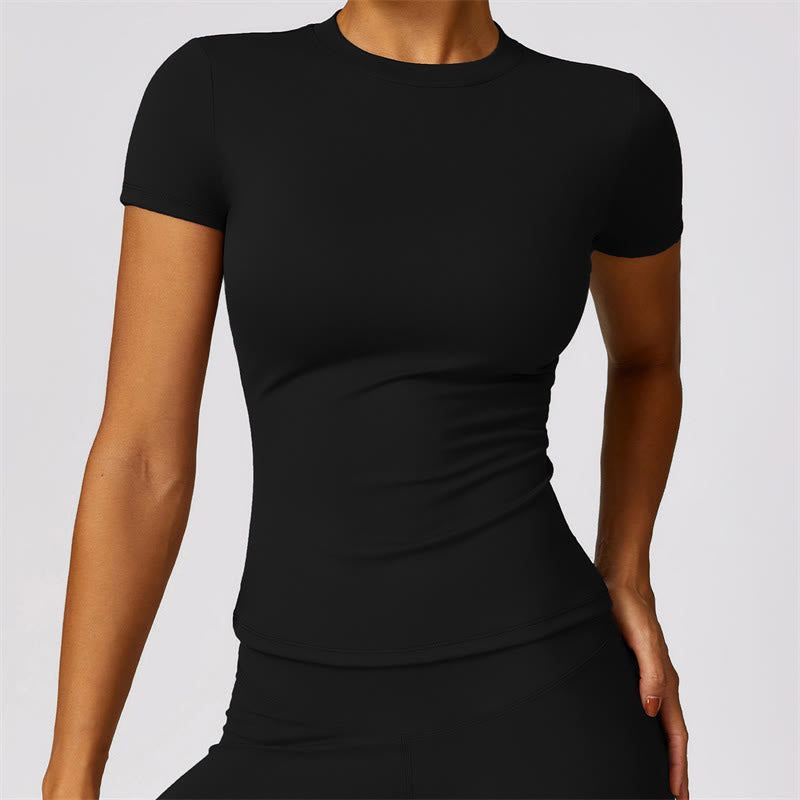 Buddha Stones Women Short Sleeve T-Shirt Top High Waist Leggings Pants For Sports Yoga - Black - Top - US8-10，UK/AU12-14，EU40-42 (XL)  - image 0