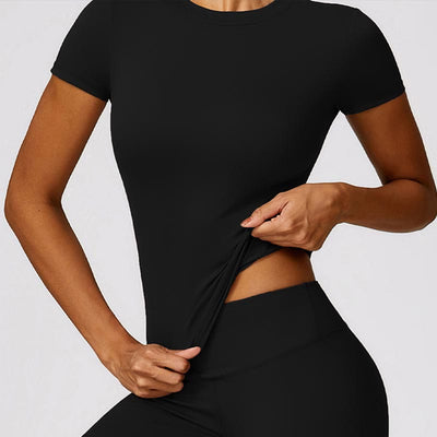 Buddha Stones Women Short Sleeve T-Shirt Top High Waist Leggings Pants For Sports Yoga - image 1