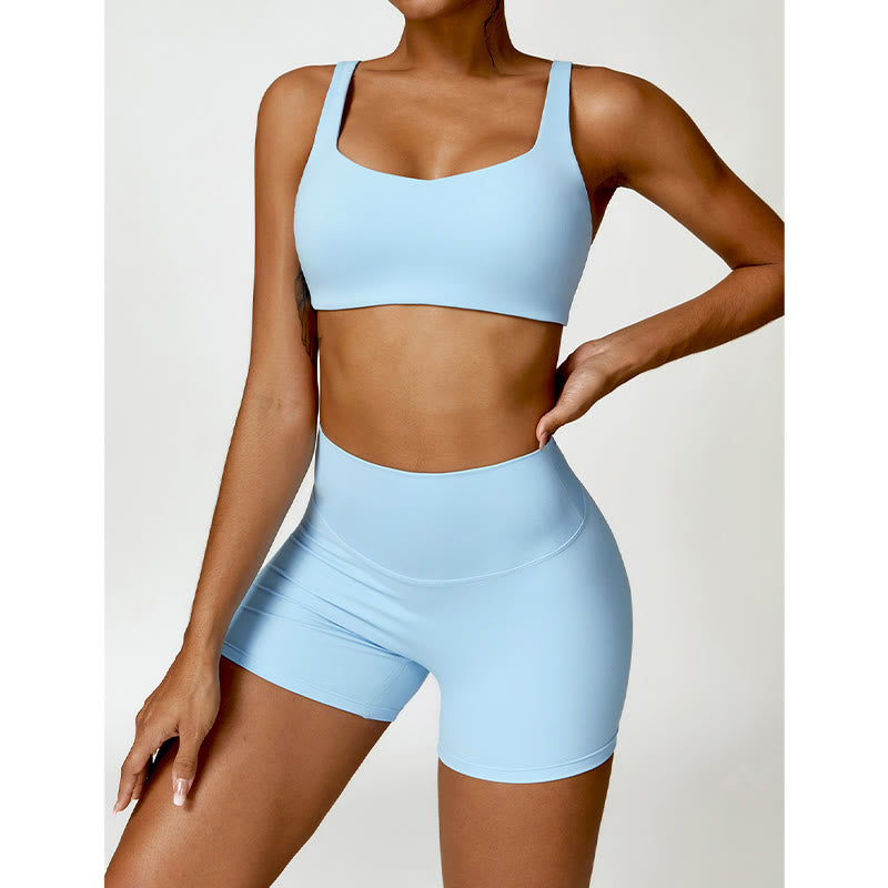 Buddha Stones Gym Sports Yoga Backless Bra Crop Tank Top Shorts - image 17